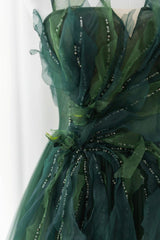 Green Tulle Long A-Line Prom Dress, Green Formal Evening Dress