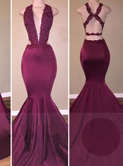 Mermaid/Trumpet Burgundy Sexy Prom Dresses