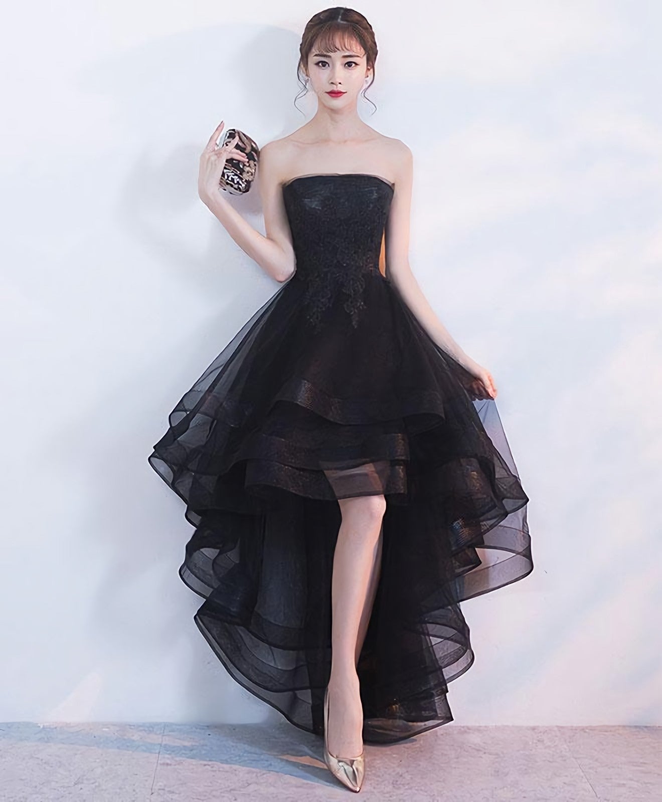 Black Tulle Lace Short Prom Dress, Black Tulle Homecoming Dress, 1