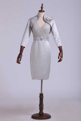 Two Piece Grey High Collar Short Mother of the Bride Dress