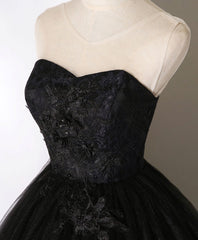 Black Sweetheart Neck Tulle Long Prom Dress, Black Evening Dress