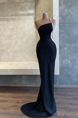 Black One Shoulder Pearl Beadings Mermaid Long Evening Dress