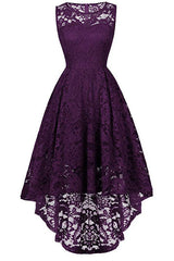 Sleeveless Hi-Low Lace Lavender Party Dress