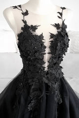 Black Tulle Lace Long Prom Dress, Black Formal Graduation Dress