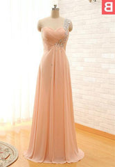 Floor-Length/Long A-Line/Princess One Shoulder Beading Chiffon Prom Dresses