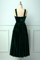 Straps Dark Green Velvet Dress