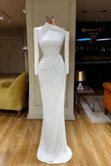 Creamy White Unique neck Long sleeves Mermaid Evening Dress