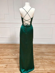 straps mermaid long formal dress prom dress with side slit and cowl neck