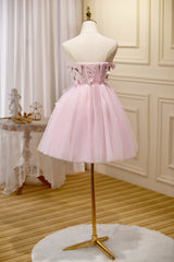 Cute Pink Strapless Sweetheart Appliques Tulle Short Homecoming Dresses