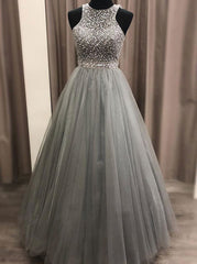 Gorgeous c A-line Scoop Beaded Long Prom Dresses Evening Gowns