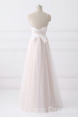 Girly Spaghetti Straps Long A-line Floor Length Wedding Dresses