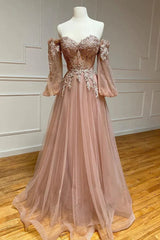 Blush Corset Off the Shoulder Long Prom Dress with Appliques