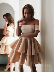 A-Line/Princess Off-the-Shoulder Short/Mini Satin Homecoming Dresses