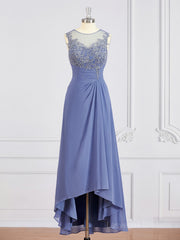 A-Line/Princess Scoop Asymmetrical Chiffon Mother of the Bride Dresses With Appliques Lace