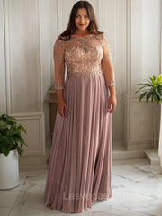 A-line/Princess Scoop Floor-Length Chiffon Mother of the Bride Dresses With Pleats