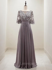 A-line/Princess Scoop Floor-Length Chiffon Mother of the Bride Dresses With Pleats