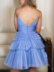 A-Line/Princess Spaghetti Straps Short/Mini Tulle Homecoming Dresses With Ruffles