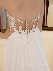 A-Line/Princess Sweetheart Chapel Train Chiffon Wedding Dresses With Leg Slit