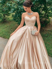 A-Line/Princess Sweetheart Floor-Length Satin Prom Dresses With Ruffles