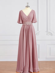 A-Line/Princess V-neck Chiffon Floor-Length Mother of the Bride Dresses