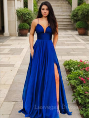 A-Line/Princess V-neck Floor-Length Chiffon Prom Dresses With Leg Slit