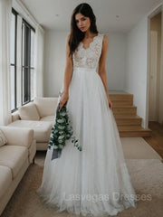 A-Line/Princess V-neck Floor-Length Tulle Wedding Dresses