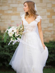 A-Line/Princess V-neck Floor-Length Tulle Wedding Dresses With Bow