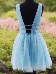 A-Line/Princess V-neck Short/Mini Tulle Homecoming Dresses