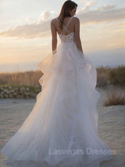 A-Line/Princess V-neck Sweep Train Tulle Wedding Dresses