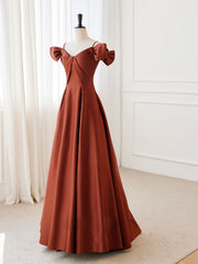 A-Line Satin Orange Long Prom Dresses, Orange Long Formal Dress