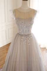 A-Line Scoop Neckline Tulle Long Prom Dress with Beaded, Evening Party Dress