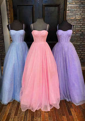 A Line Sweetheart Spaghetti Straps Long Floor Length Glitter Prom Dress With Pockets