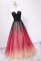 A Line V Neck Open Back Ombre Long Prom Dress, Backless Ombre Formal Graduation Evening Dress