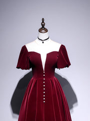 A line Velvet Tea Length Prom Dresses, Burgundy Velvet Bridesmaid Dresses