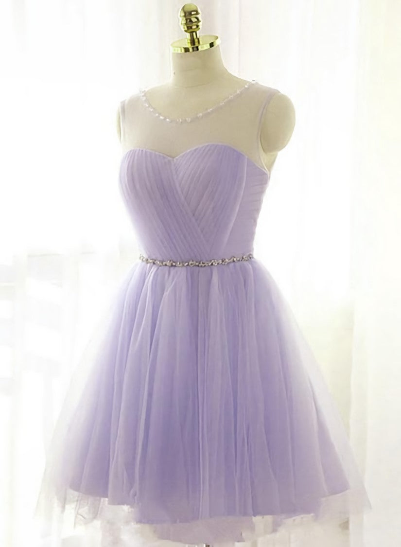 Adorable Light Purple Round Neckline Beaded Short Prom Dress, Cute Homecoming Dress