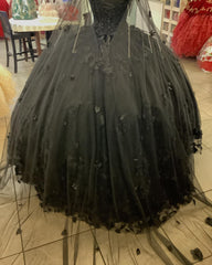 Black Quinceanera Dresses with Flowers,Long Sweet 16 Dresses