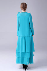 Blue Chiffon Mother Of The Bride Dresses With Jacket