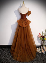 Brown Tulle and Satin Mermaid Long Party Dress, New Style Long Formal Dress Prom Dress