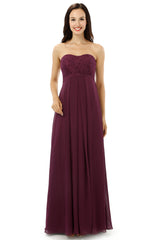 Burgundy Chiffon Lace Sweetheart High Waist Bridesmaid Dresses