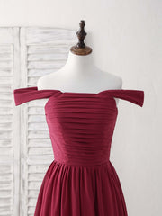 Burgundy Chiffon Off Shoulder Long Prom Dress Burgundy Bridesmaid Dress