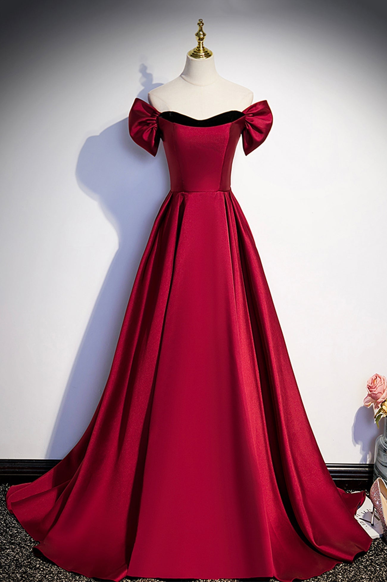 Burgundy Satin Long Prom Dress, Simple A-Line Evening Party Dress