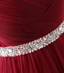 Burgundy Sweet Neck Tulle Long Prom Gown, Burgundy Evening Dress