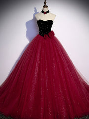 Burgundy  Tulle Long Prom Dress A line Burgundy Graduation Dresses