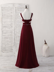 Burgundy Two Pieces Chiffon Long Prom Dress, Evening Dress