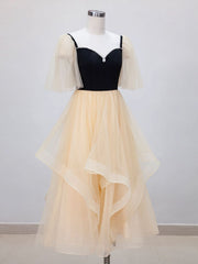 Champagne A-Line Tulle Short Prom Dresses, Champagne Formal Dress