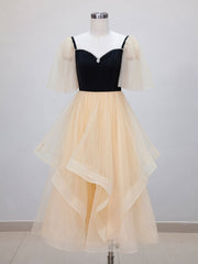 Champagne A-Line Tulle Short Prom Dresses, Champagne Formal Dress