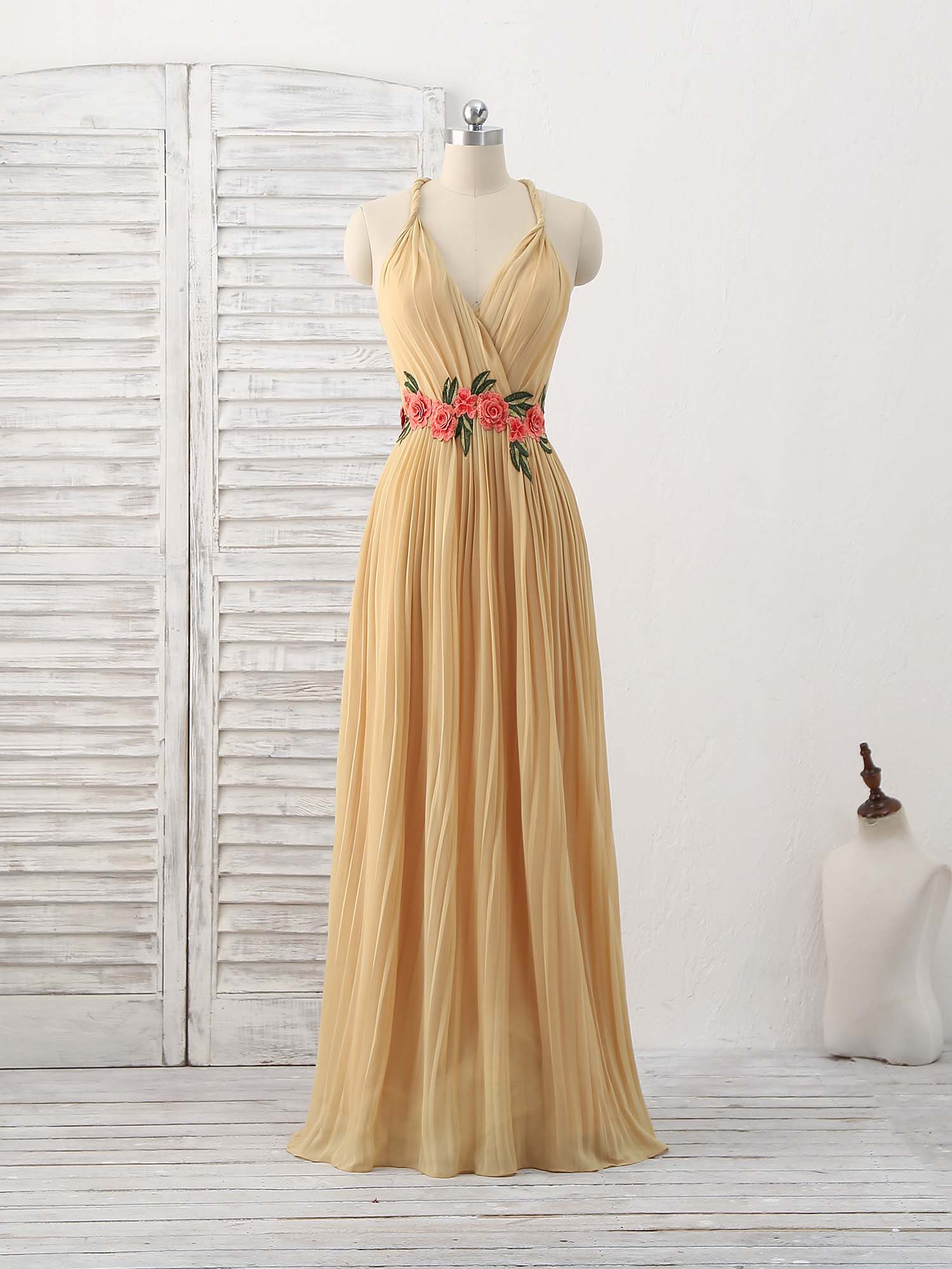 Champagne Chiffon Long Prom Dress, Chiffon Evening Dress