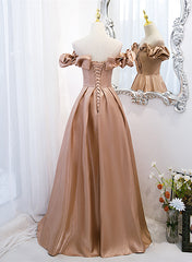 Champagne Satin Long Party Dress Prom Dress, A-line Simple Formal Dress