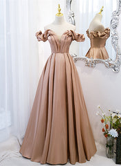 Champagne Satin Long Party Dress Prom Dress, A-line Simple Formal Dress