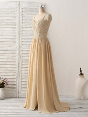 Champagne Sweetheart Neck Beads Long Prom Dress Evening Dress